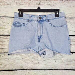 Roxy Women's High Rise Light Wash Denim Shorts Size 27 Raw Hem Cutoff Distressed